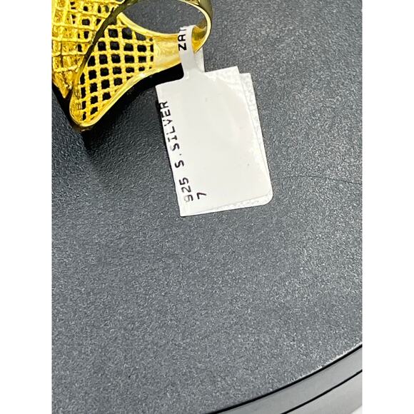 Sterling Silver Vermeil Signed Spider Web Weave CZ Pave Ring Sz 7.5 New - Picture 11 of 11